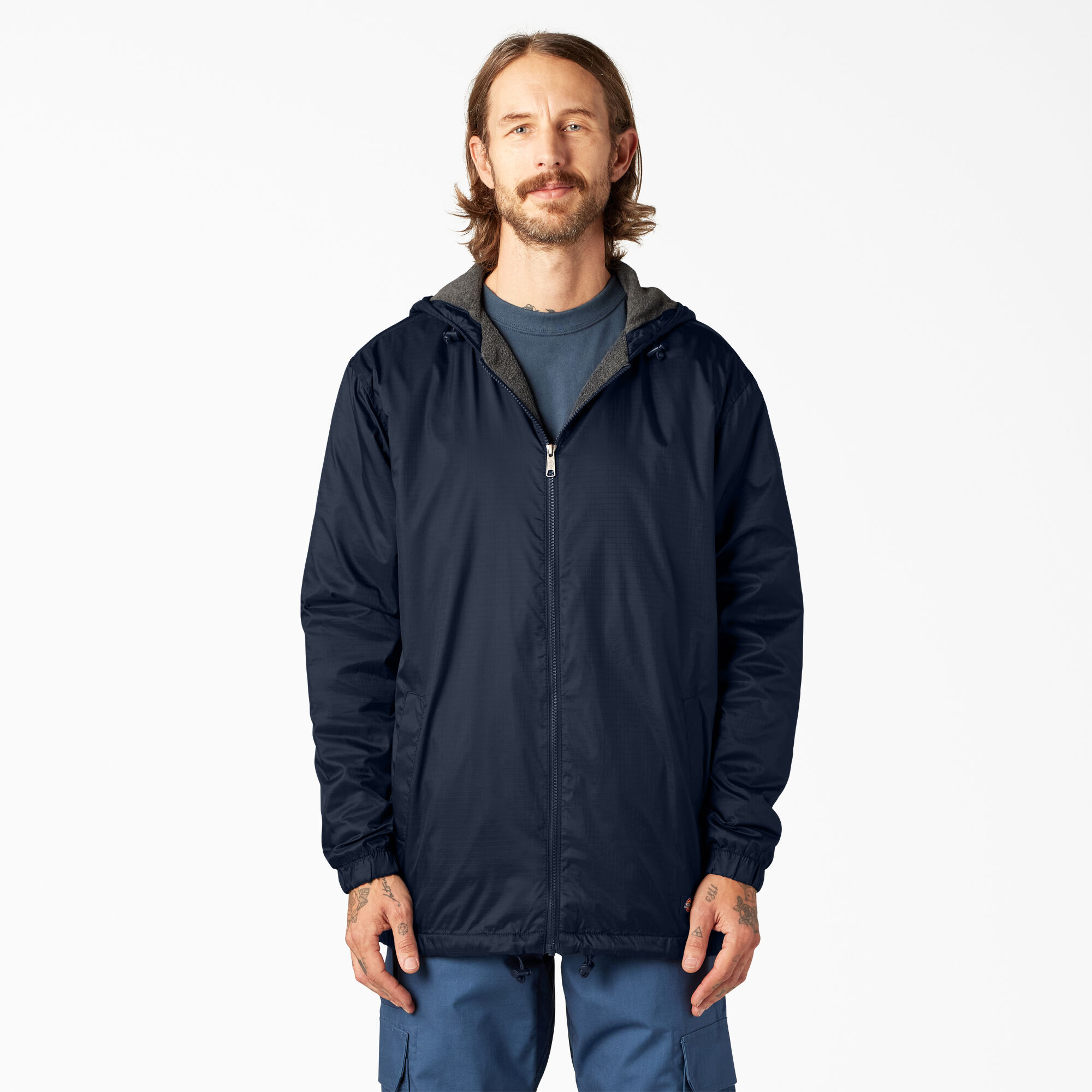 Fleece Lined Nylon Hooded Jacket