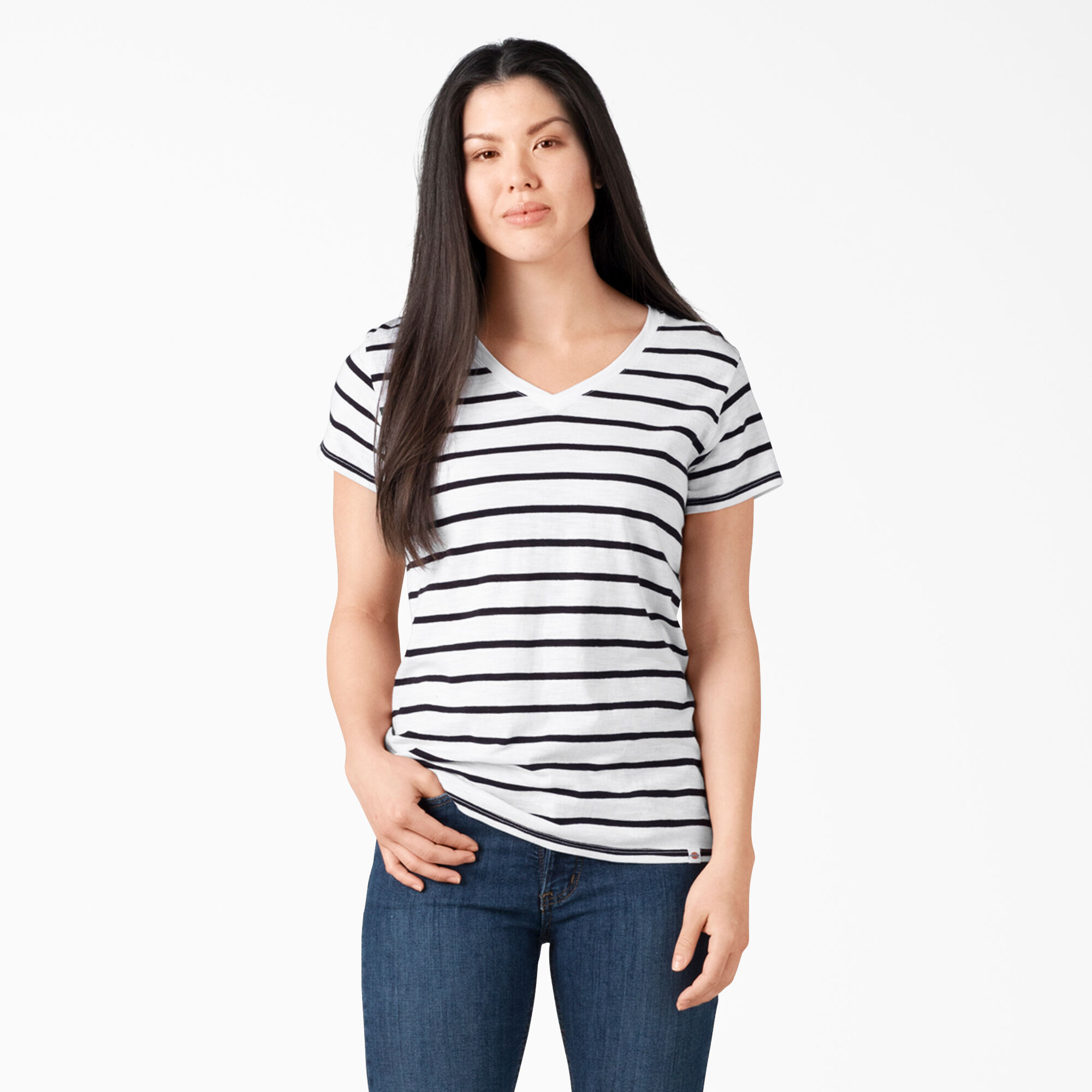 black and white striped v neck t shirt