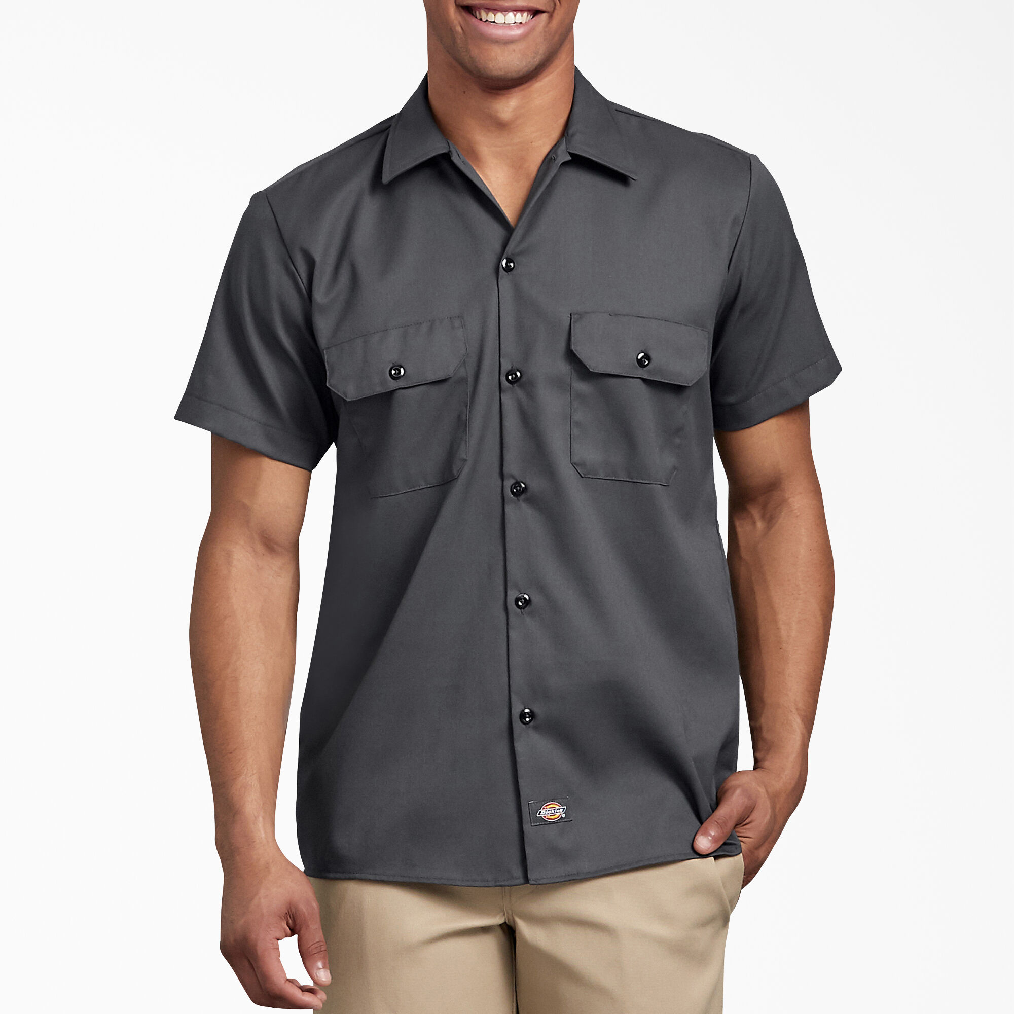Dickies Men's Flex Relaxed Fit Short Sleeve Twill Work Shirt, Black