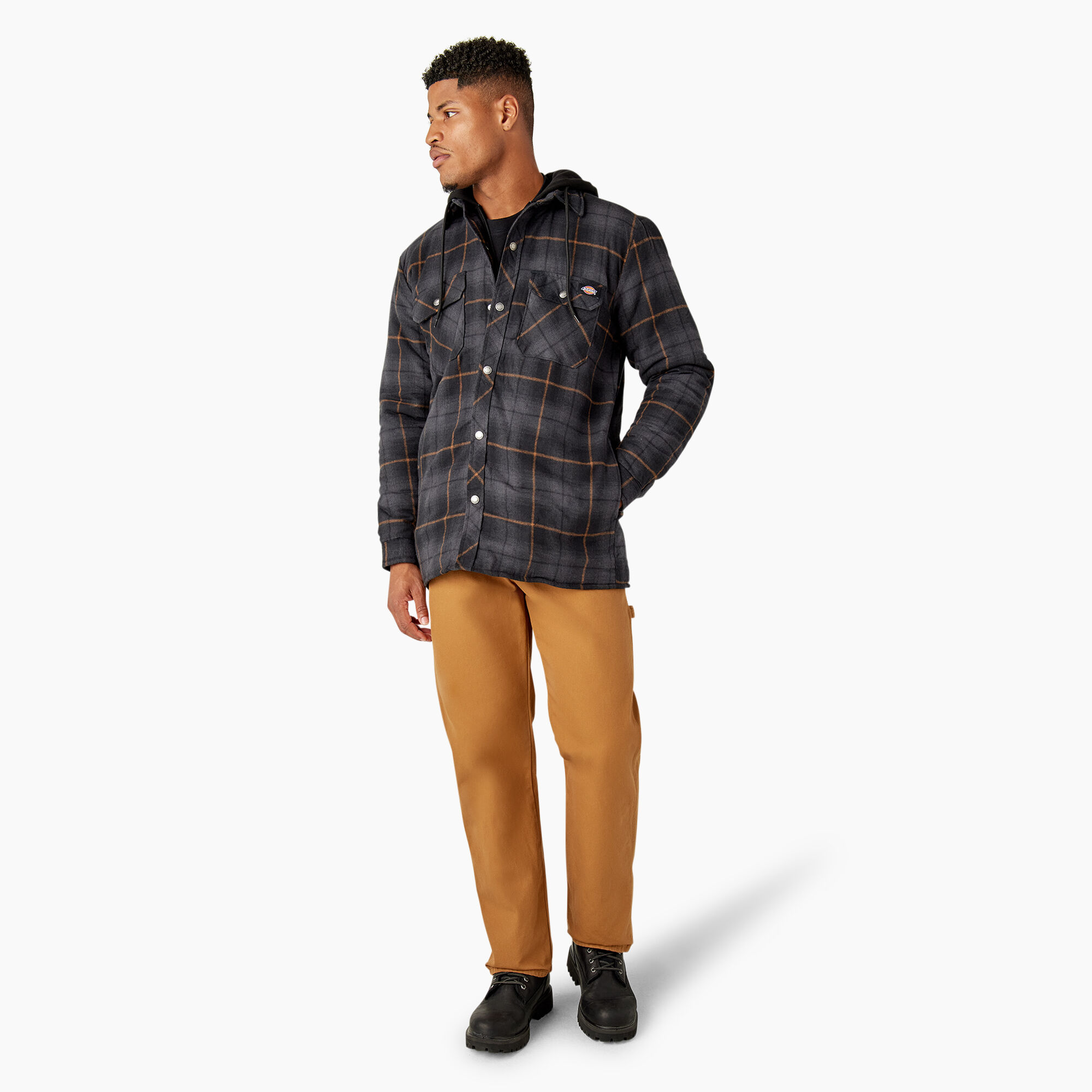 Water Repellent Flannel Hooded Shirt Jacket