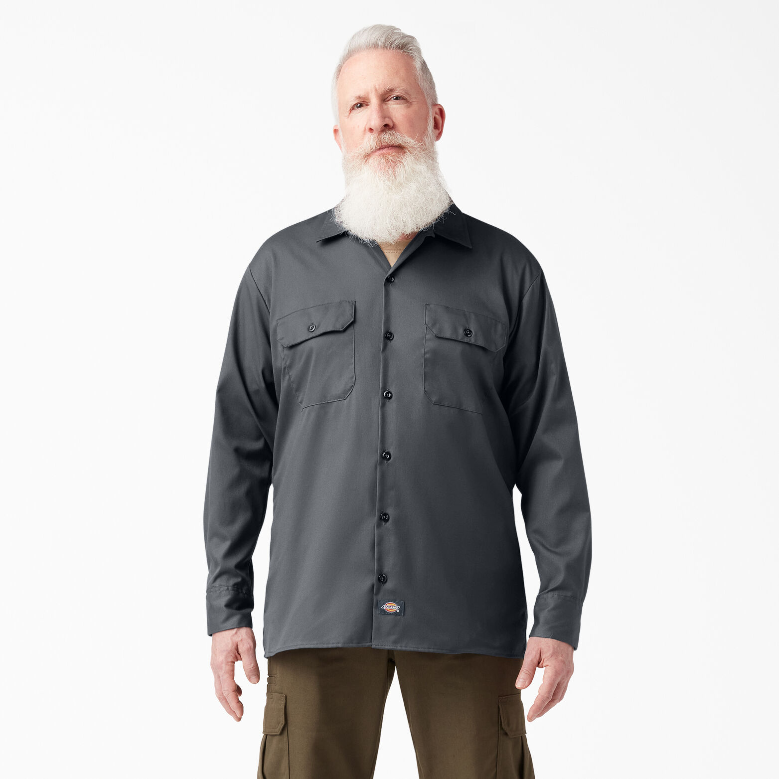 Flex Relaxed Fit Long Sleeve Twill Work Shirt , Charcoal Gray | Dickies