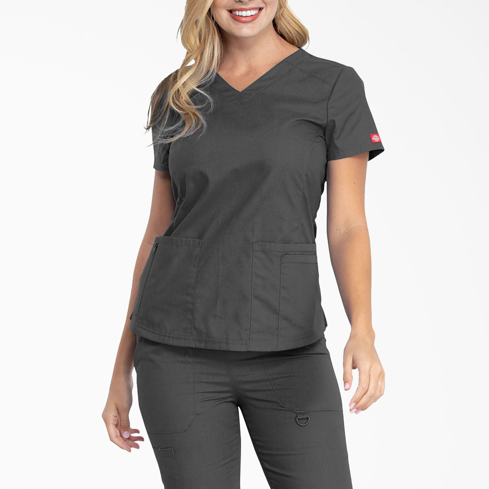 Womens Eds Signature V Neck Scrub Top Dickies Us Pewter Gray