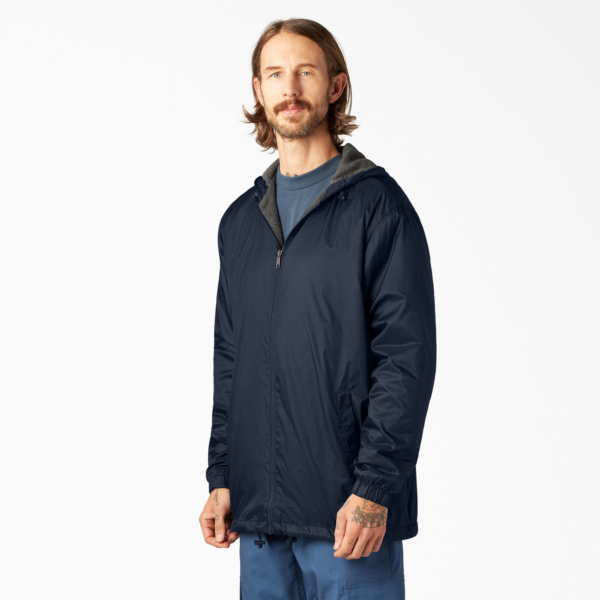 Fleece Lined Nylon Hooded Jacket