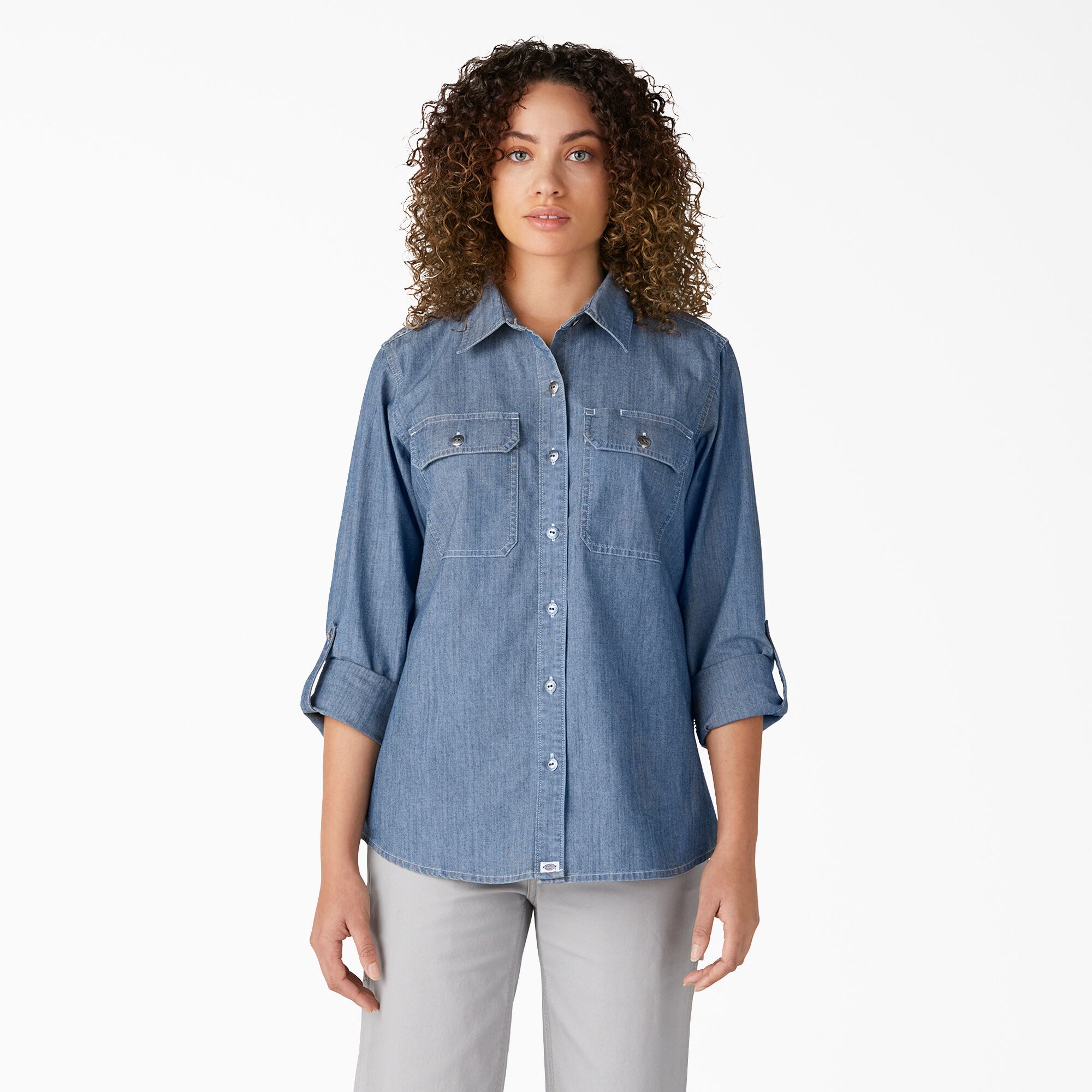 Women’s Long Sleeve Chambray Roll-Tab Work Shirt