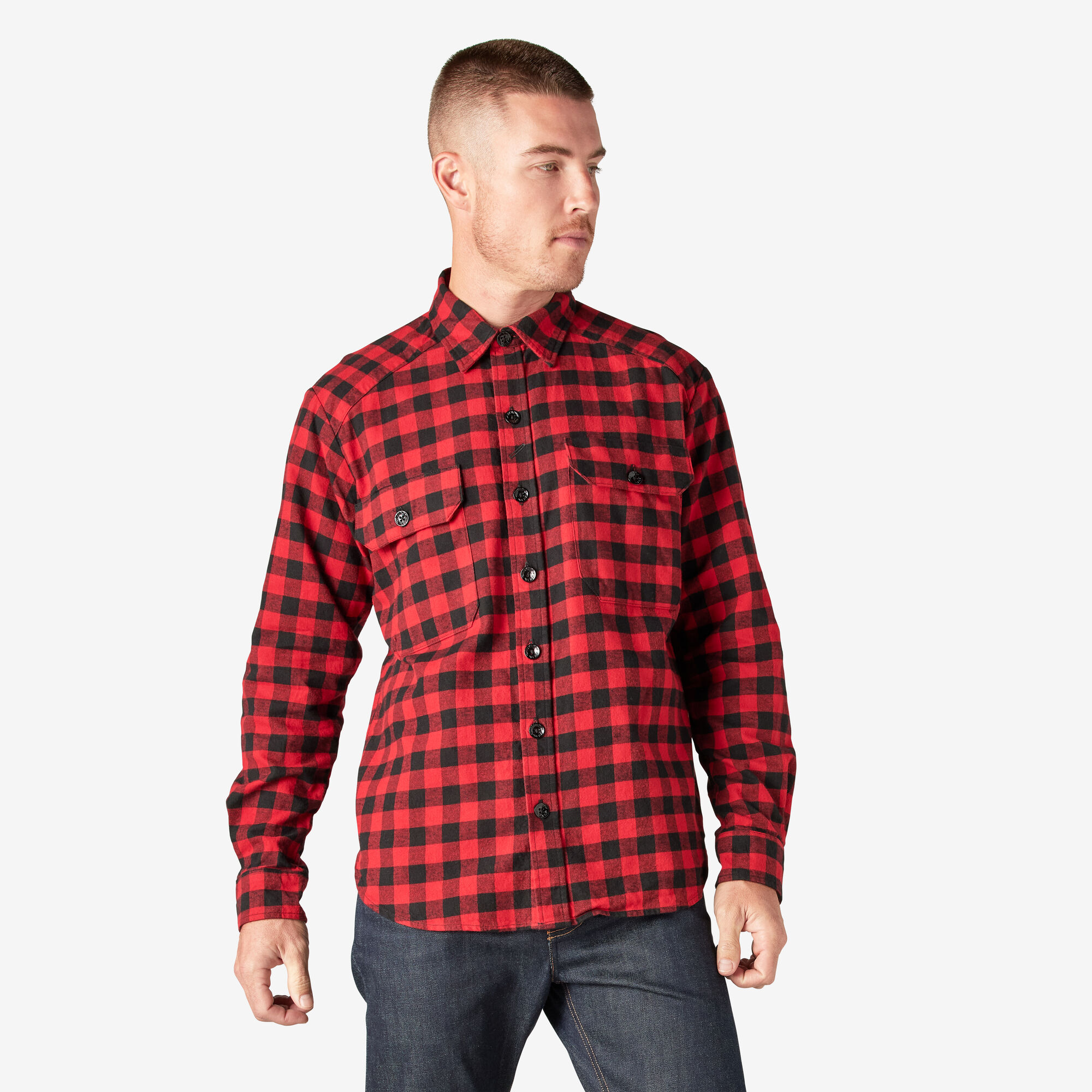 Men Flannel Shirt Red Plaid Cotton Checked Shirt Long Sleeve -  Sweden