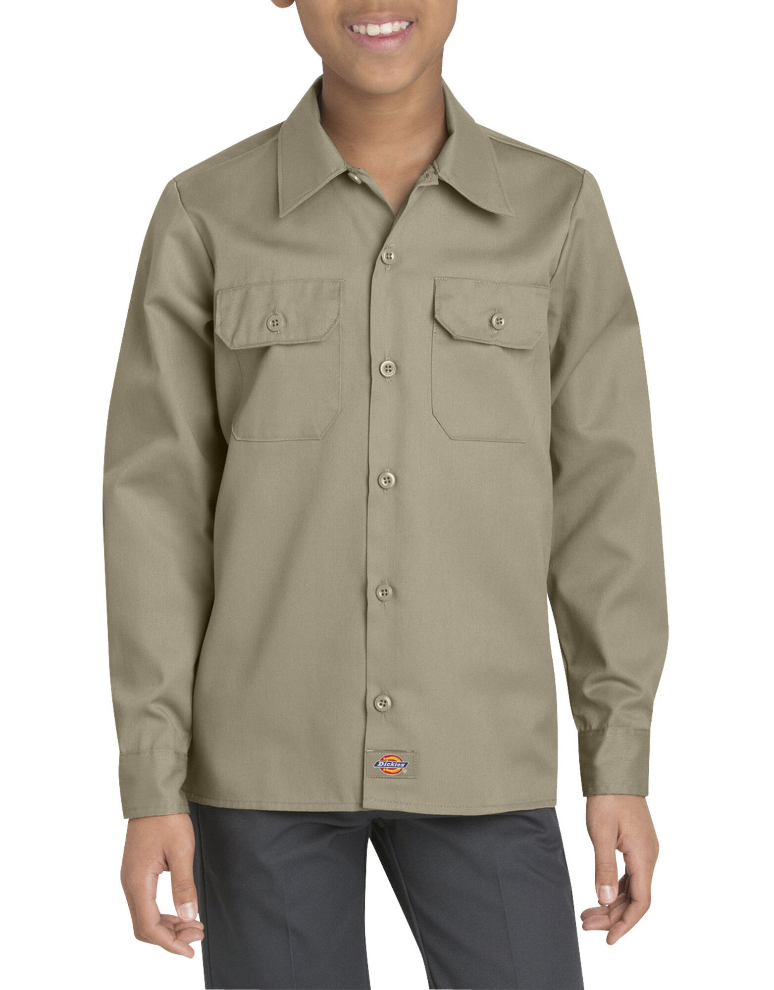 Dickies Long Sleeve Work Shirt, Military Khaki