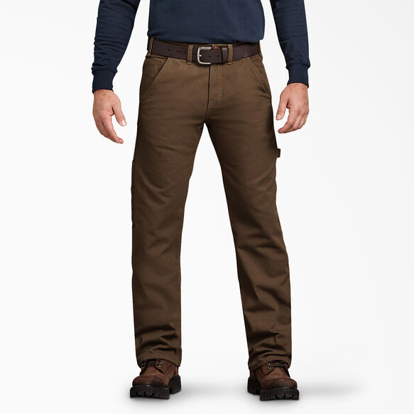Relaxed Straight Fit Flannel-Lined Carpenter Duck Jeans , Timber Brown ...