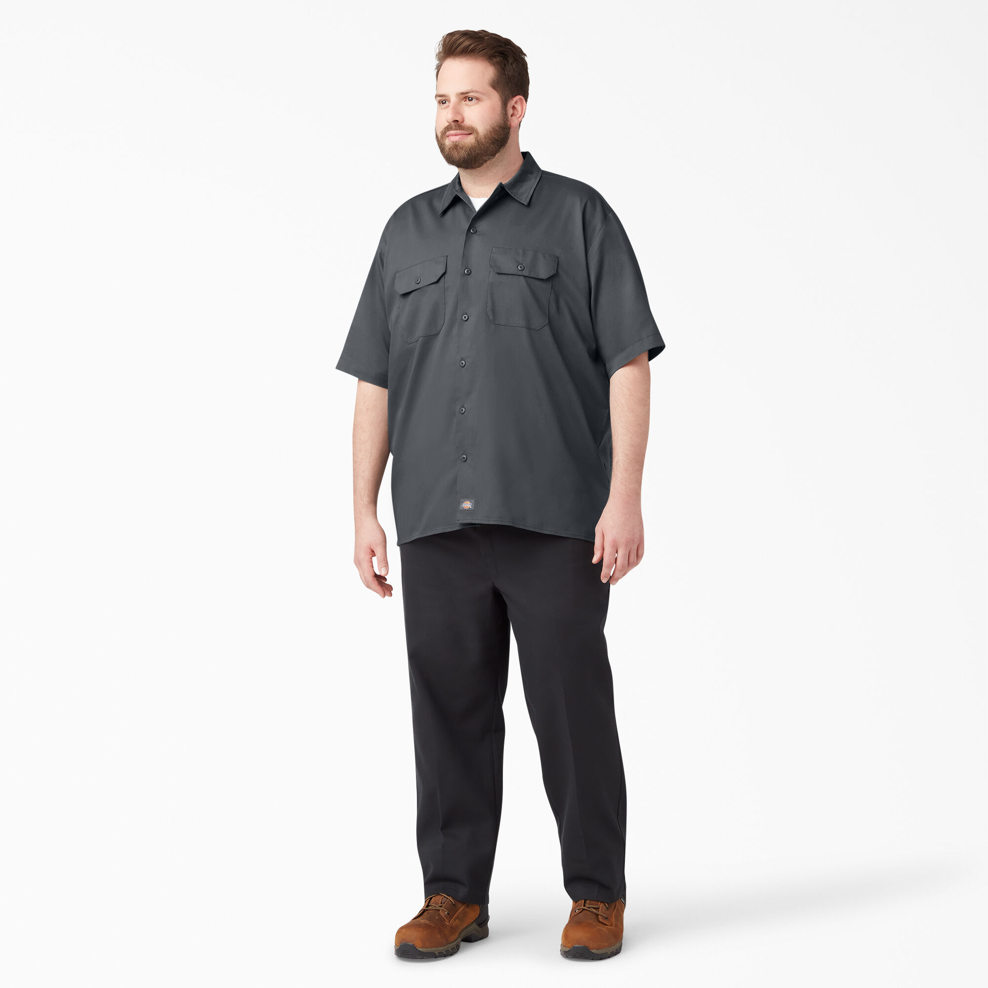 Dickies Men's Flex Relaxed Fit Short Sleeve Twill Work Shirt, Dark Navy, 2XL