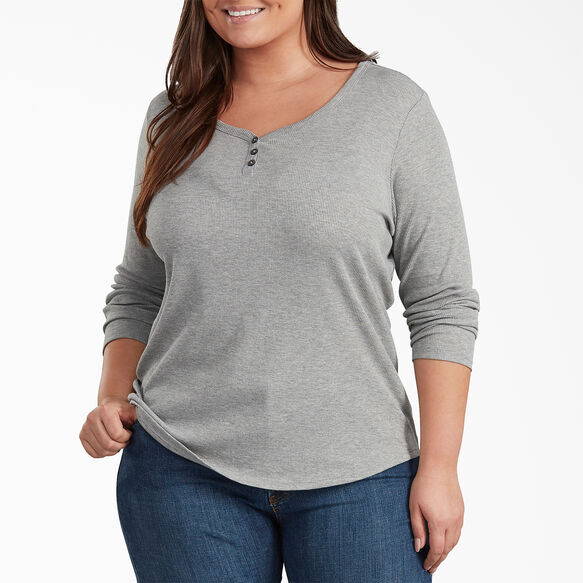 Women's Plus Size Long Sleeve Henley Shirt , Graphite Gray 3PS | Women ...