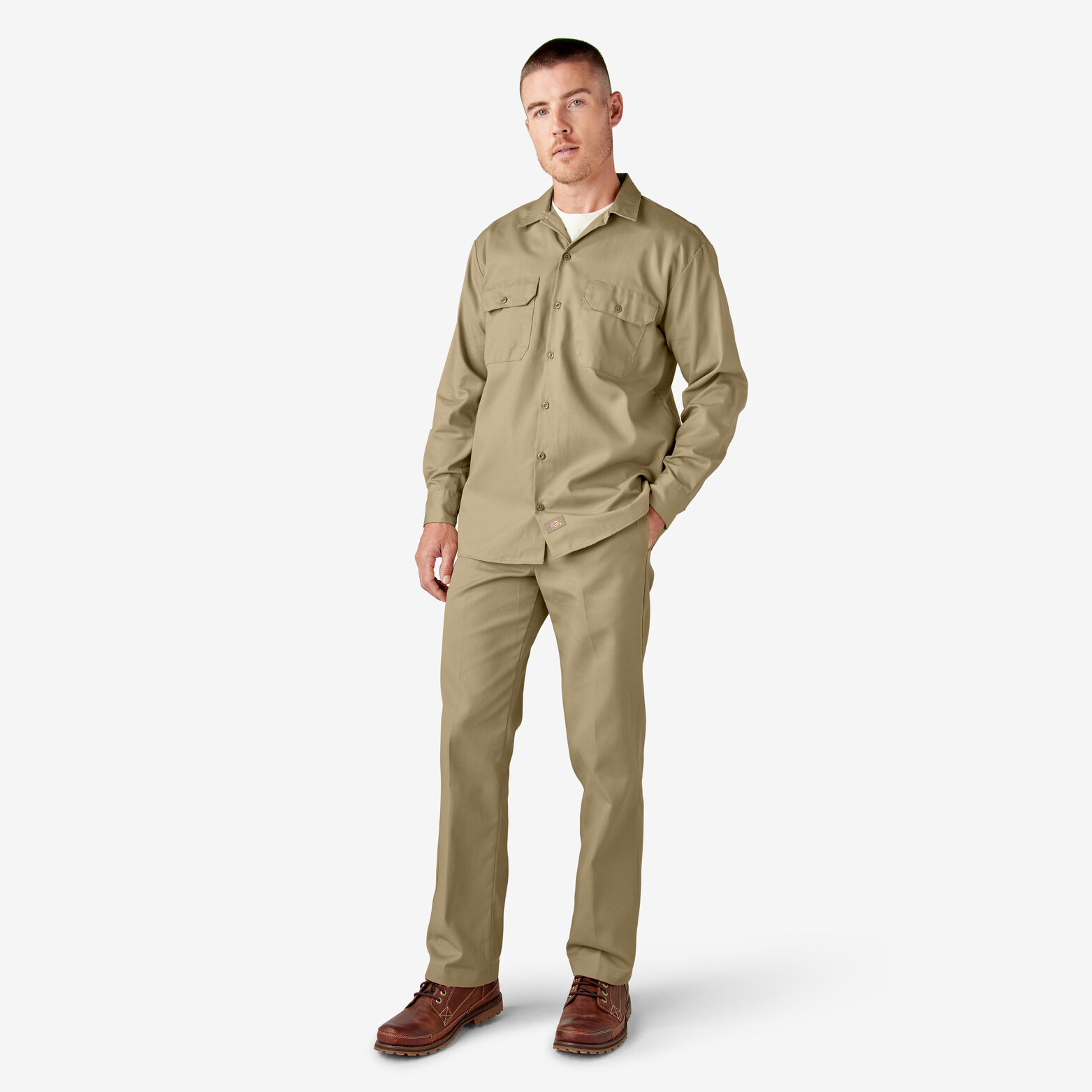 Dickies Long Sleeve Work Shirt, Military Khaki