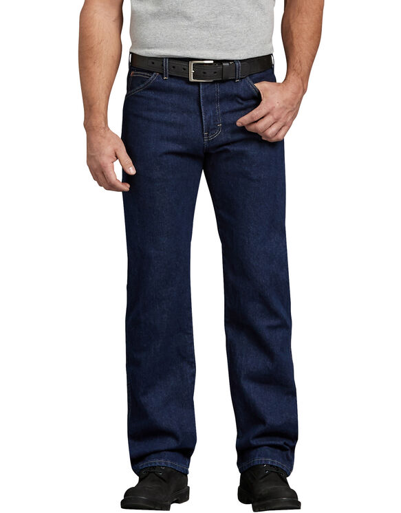 Regular Straight Fit 6-Pocket Denim Jeans , Rinsed Indigo Blue Size 38 32 | Mens Jeans | Dickies
