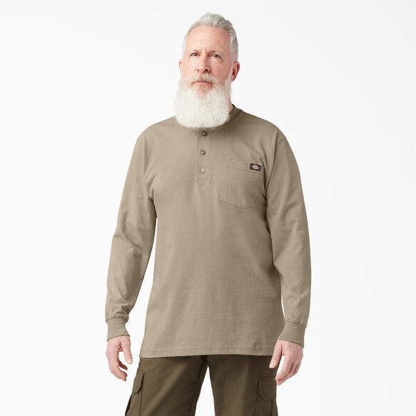 Long Sleeve Heavyweight Henley Shirt , Desert Khaki 2XL | Dickies