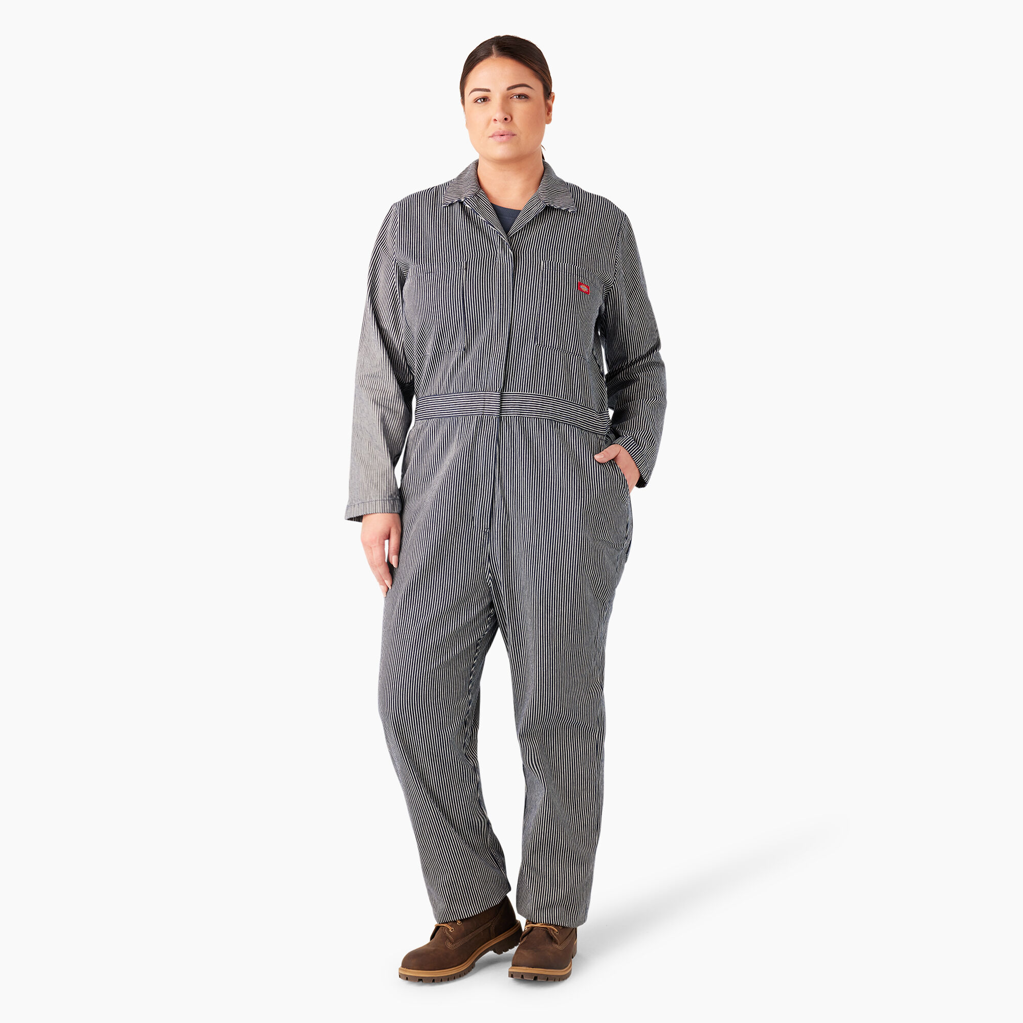 Women's Plus Relaxed Fit Long Sleeve Hickory Stripe Coveralls 