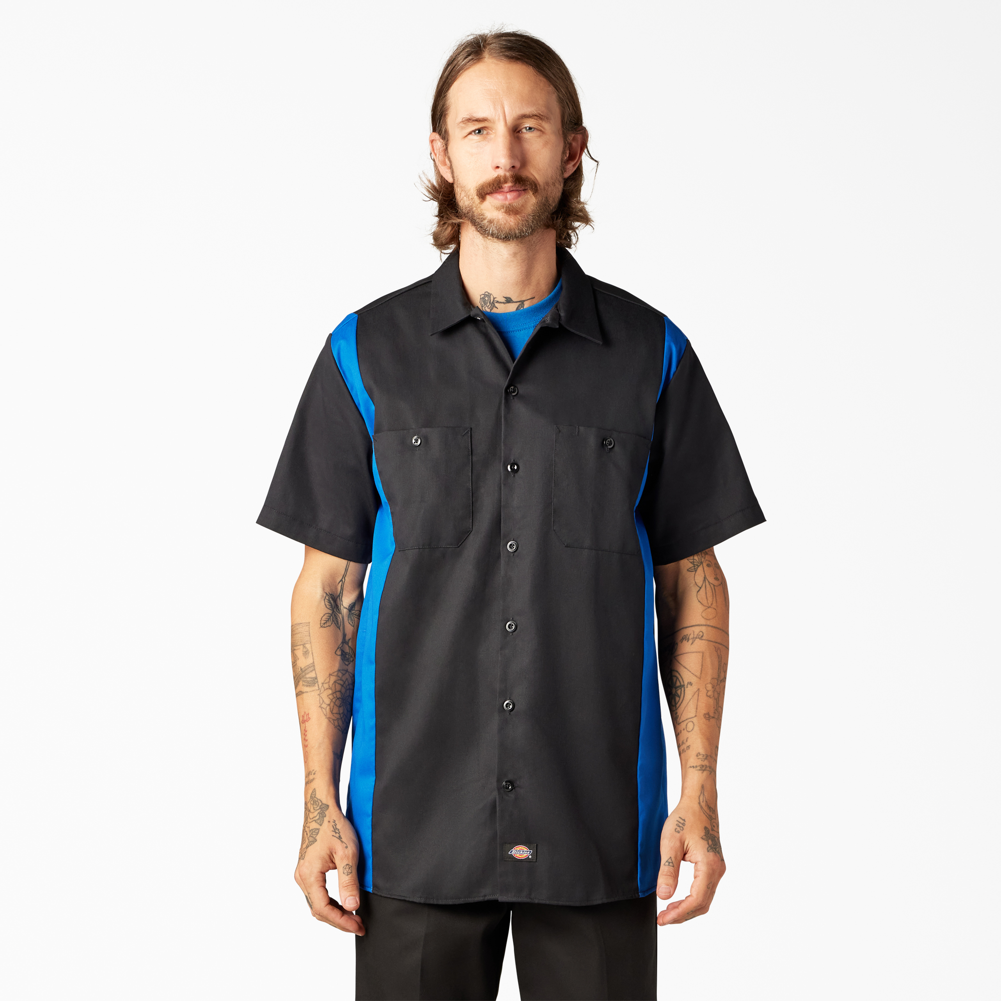 dickies short sleeve work shirt navy blue